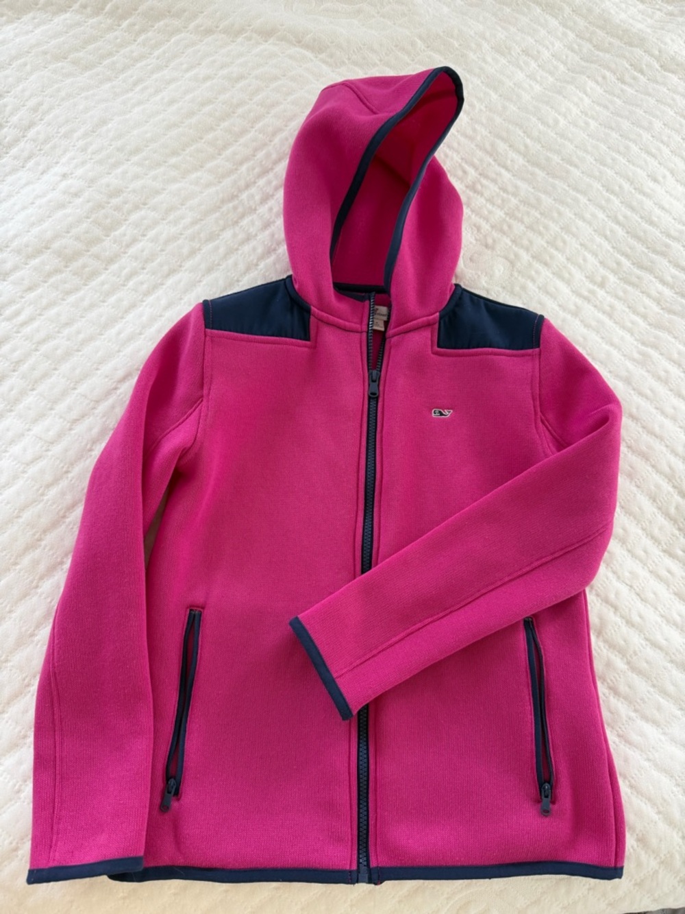 Kids vineyard Vines Hooded Fleece Jacket - Magenta with Navy Trim